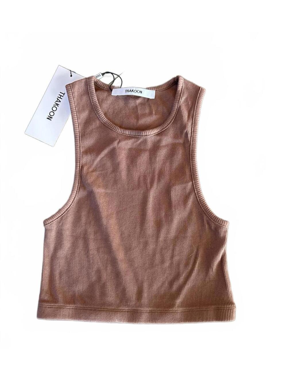 NWT Thakoon Brown Ribbed Knit Crop Tank Top Medium 90s Minimalist Boho Summer